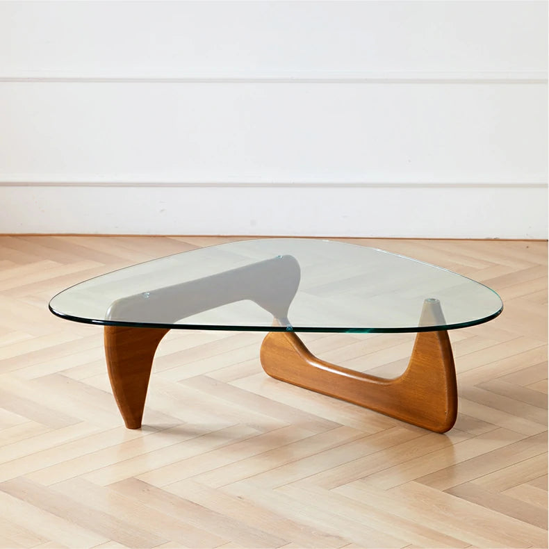 Replica Noguchi Glass and Timber Coffee Table  Light Walnut