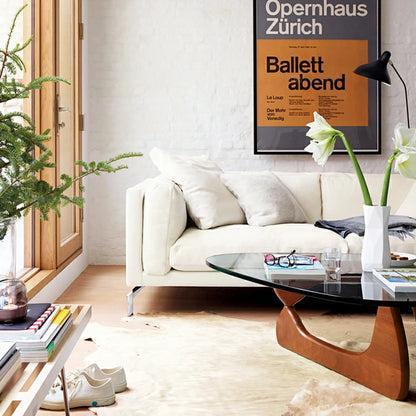 Replica Noguchi Glass and Timber Coffee Table  Light Walnut