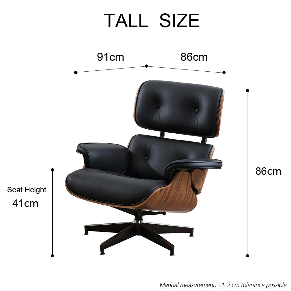 Réplica de sillón y otomana Eames en cuero italiano negro