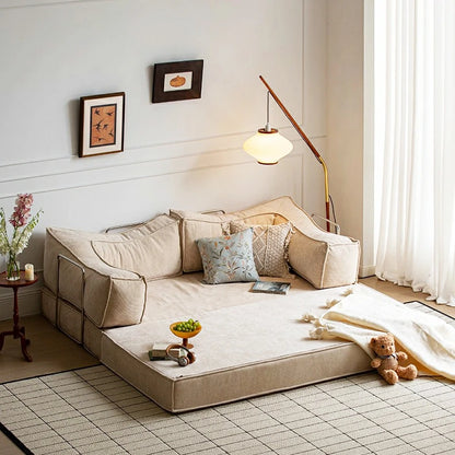 Teddy Compressible sofa Convertible foma Sofa Bed in a Box white chenille