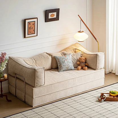 Teddy Compressible sofa Convertible foma Sofa Bed in a Box white chenille