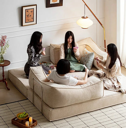 Teddy Compressible sofa Convertible foma Sofa Bed in a Box white chenille