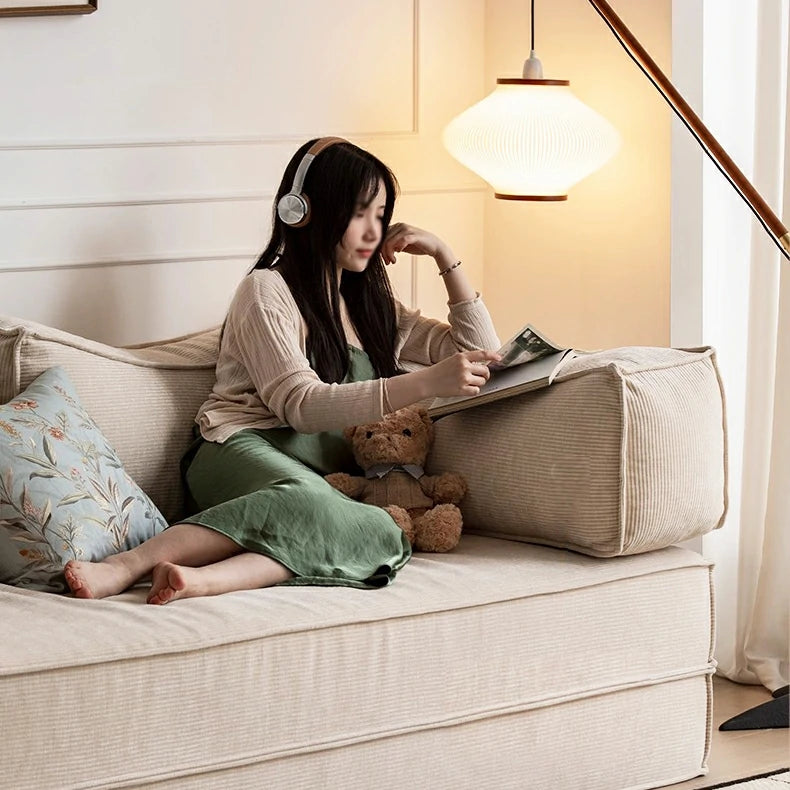 Teddy Compressible sofa Convertible foma Sofa Bed in a Box white chenille