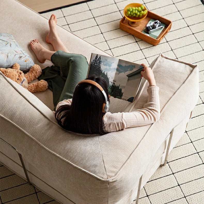 Teddy Compressible sofa Convertible foma Sofa Bed in a Box white chenille