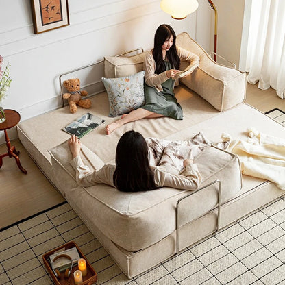 Teddy Compressible sofa Convertible foma Sofa Bed in a Box white chenille