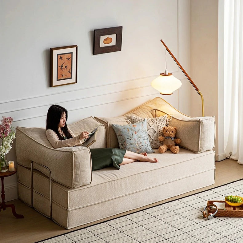 Teddy Compressible sofa Convertible foma Sofa Bed in a Box white chenille