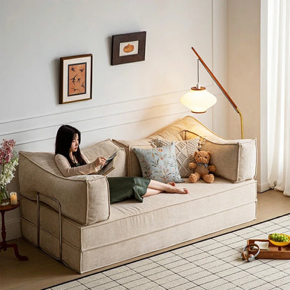 Teddy Compressible sofa Convertible foma Sofa Bed in a Box white chenille