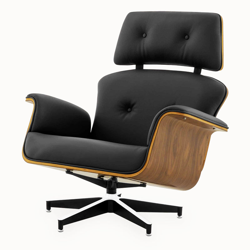 The Mid Century MO-90 Lounge Chair & Ottoman in  Black Leather