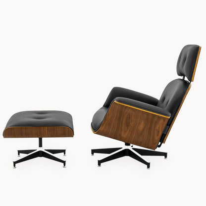 The Mid Century MO-90 Lounge Chair & Ottoman in  Black Leather