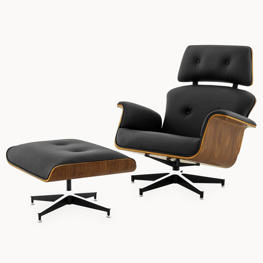 The Mid Century MO-90 Lounge Chair & Ottoman in  Black Leather