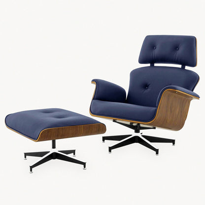 The Mid Century MO-90 Lounge Chair & Ottoman in  Black Leather