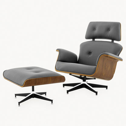 The Mid Century MO-90 Lounge Chair & Ottoman in  Black Leather