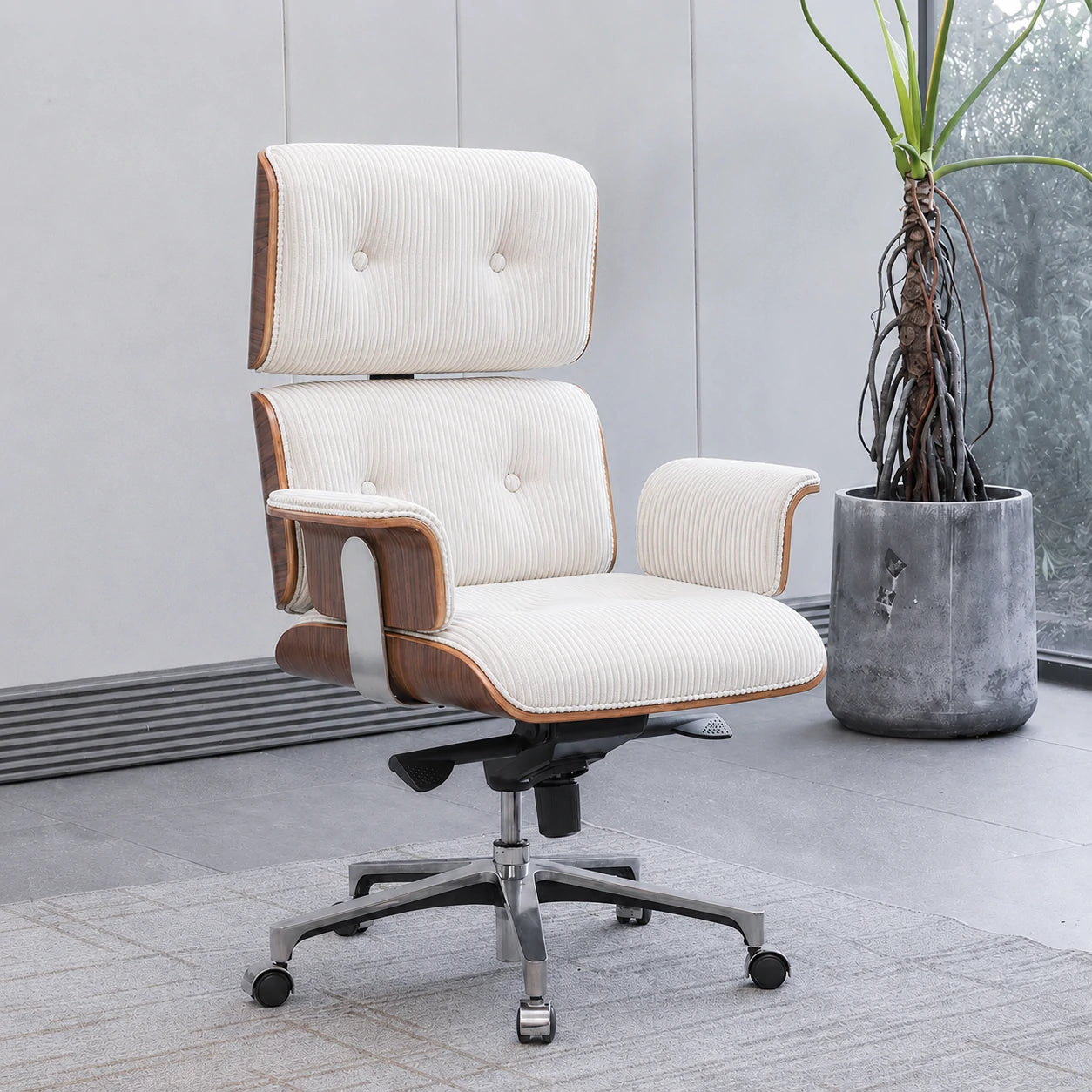 Eames Premium High Back Replica Executive Office Chair (Walnut Black Leather)