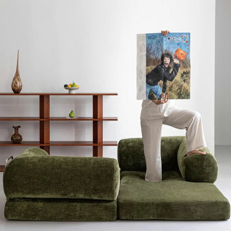 Compressible sofa Convertible foma Sofa Bed in a Box Green chenille