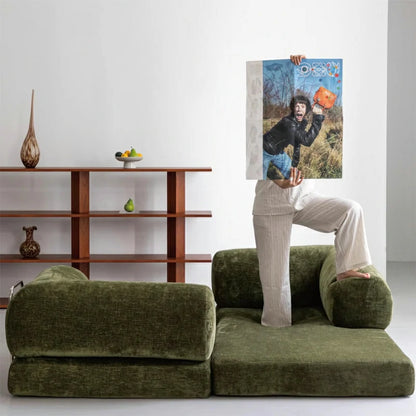 Compressible sofa Convertible foma Sofa Bed in a Box Green chenille