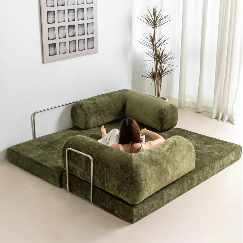 Compressible sofa Convertible foma Sofa Bed in a Box Green chenille