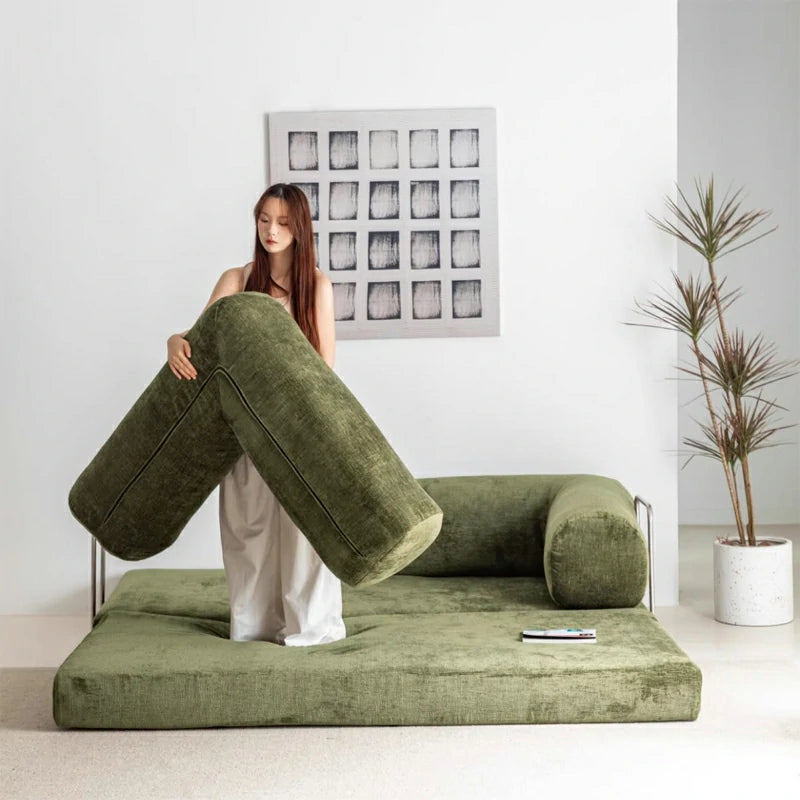 Compressible sofa Convertible foma Sofa Bed in a Box Green chenille