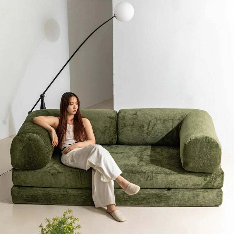 Compressible sofa Convertible foma Sofa Bed in a Box Green chenille