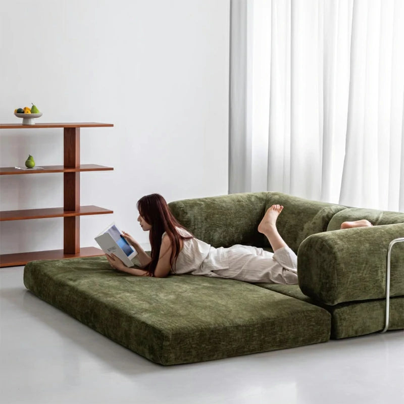 Compressible sofa Convertible foma Sofa Bed in a Box Green chenille