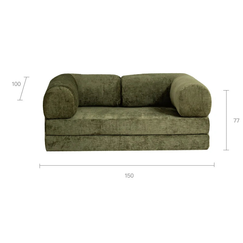 Compressible sofa Convertible foma Sofa Bed in a Box Green chenille 150cm