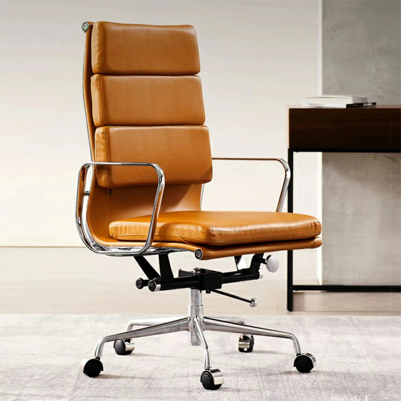 Eames executive office chair  soft pad tan leather EA219 45° angle