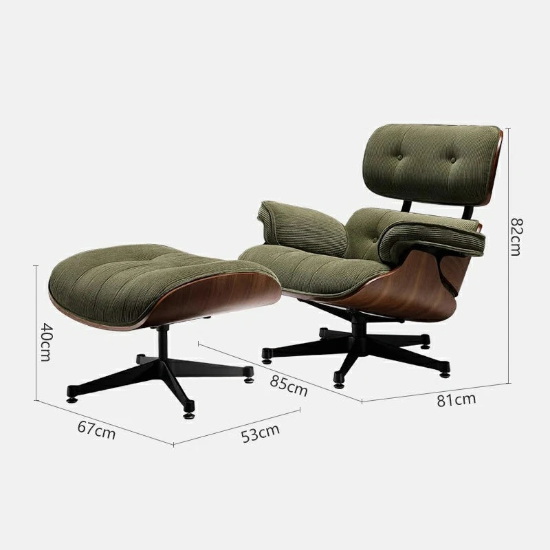 1. Replica Eames Style Lounge Chair with Walnut Veneer – Green Fabric