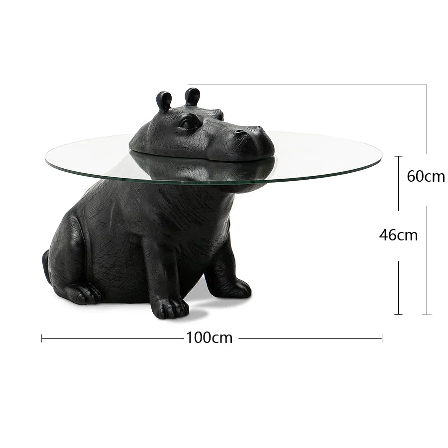 Hippo Coffee Table, Round Tempered Glass Animal table – wenaifurniture