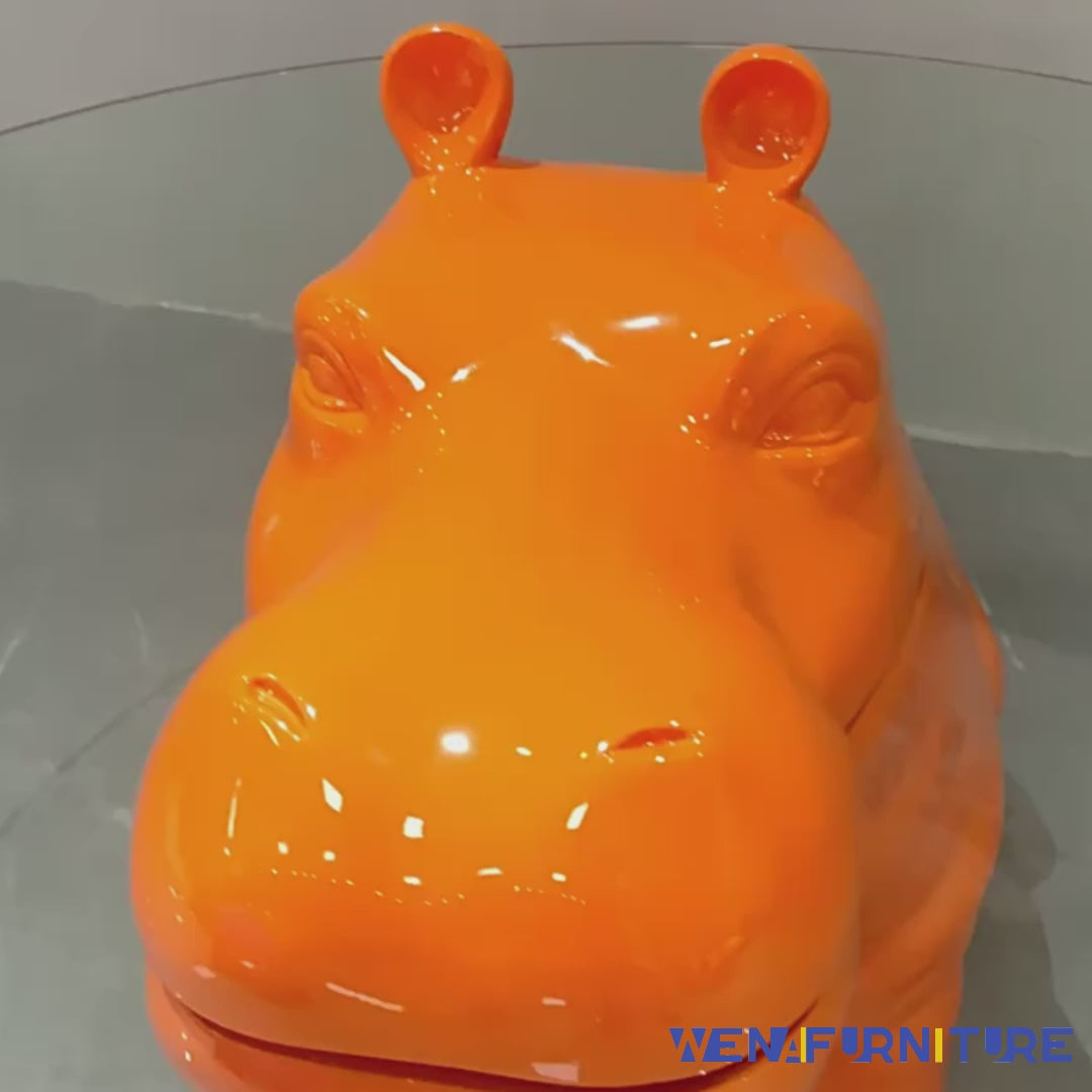 Hippo glass coffee table orange base