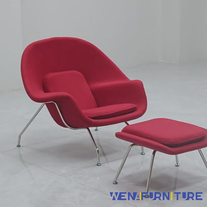 Réplique de la chaise et du pouf Womb d'Eero Saarinen en tissu rouge