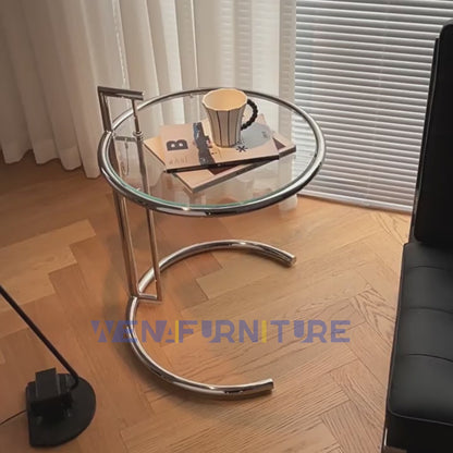E1027 Eileen Gray Side Table Round glass lift coffee table
