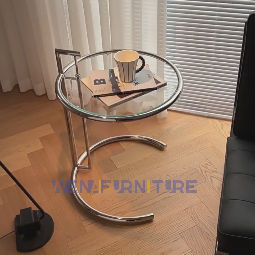 E1027 Eileen Gray Side Table Round glass lift coffee table