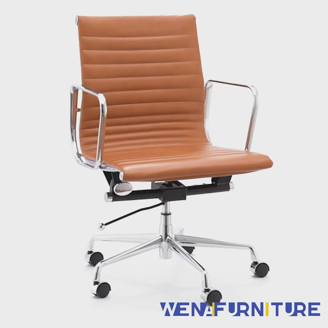 Eames Genuine leather mid Back Home Office Chair EA117-Tan video
