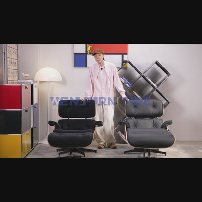 Eames lounge chair and ottoman Black Italian Leather Replica video
