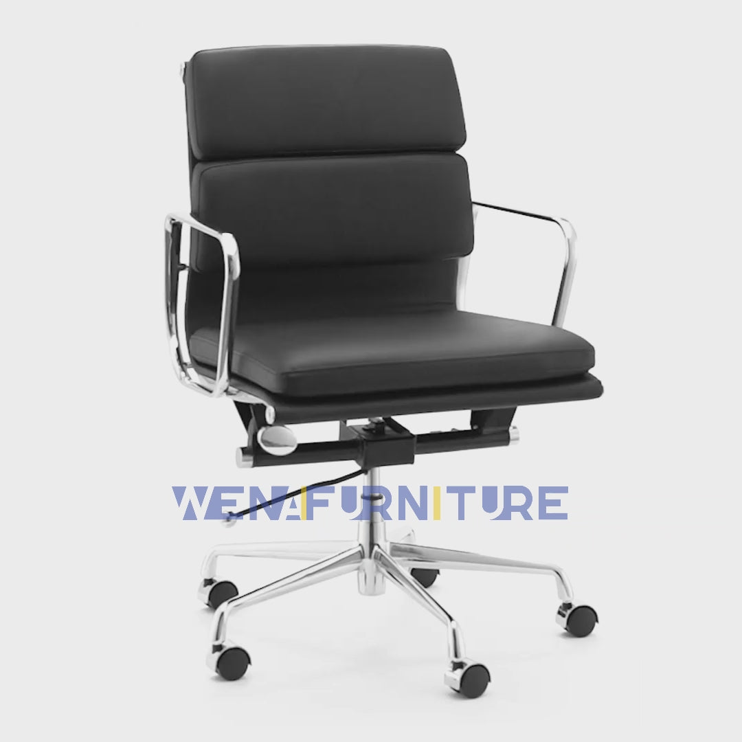 Eames Soft Pad Black Leather Office Chair Mid Back EA217 video
