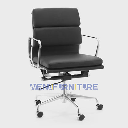 Eames Soft Pad Black Leather Office Chair Mid Back EA217 video
