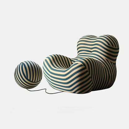 Fauteuil et pouf répliques La Mamma UP 5 et UP 6 | Tissu à rayures vertes et beiges