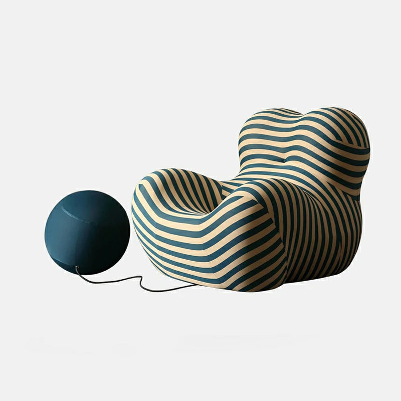 Fauteuil et pouf répliques La Mamma UP 5 et UP 6 | Tissu à rayures vertes et beiges
