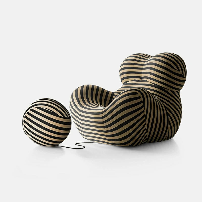 Fauteuil et pouf répliques La Mamma UP 5 et UP 6 | Tissu à rayures vertes et beiges