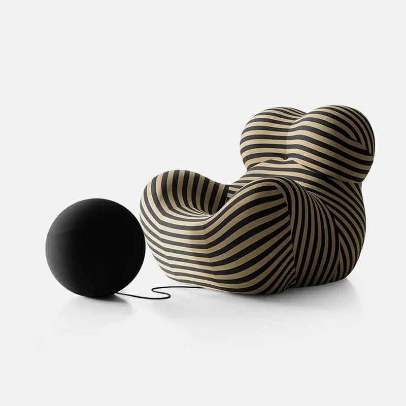 Fauteuil et pouf répliques La Mamma UP 5 et UP 6 | Tissu à rayures vertes et beiges