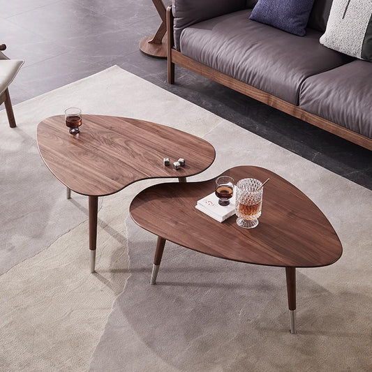 Walnut Wood Coffee Table, Cocktail Table for Living Room, Triangular Support Structure