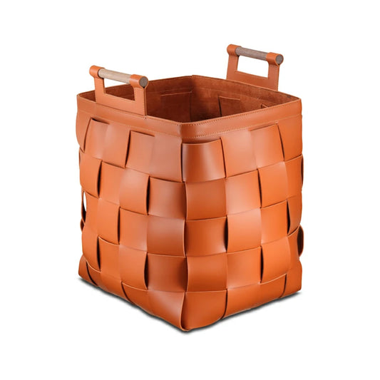 Handmade Leather Handle Basket woven Storage Basket
