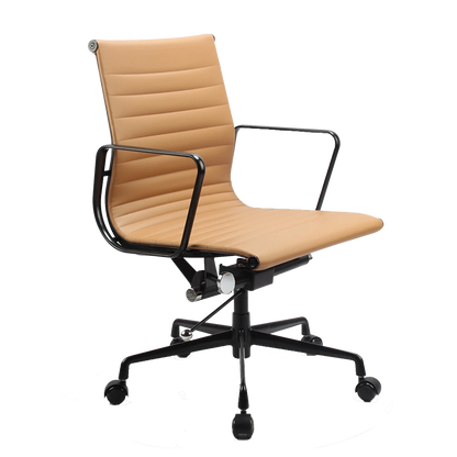 Replica Eames Mid Back Genuine Leather management Black Aluminium  Office Chair