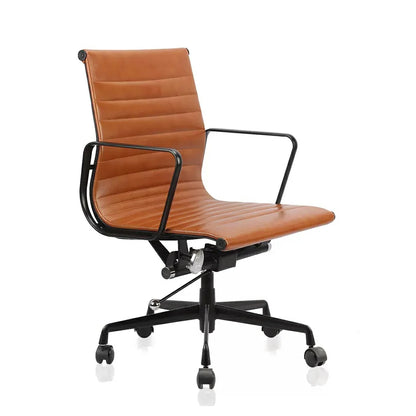 Replica Eames Mid Back Genuine Leather management Black Aluminium  Office Chair