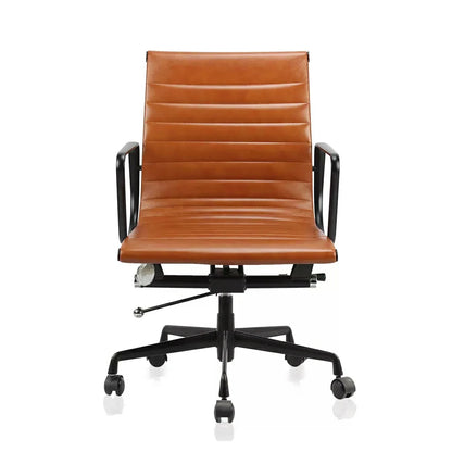 Replica Eames Mid Back Genuine Leather management Black Aluminium  Office Chair