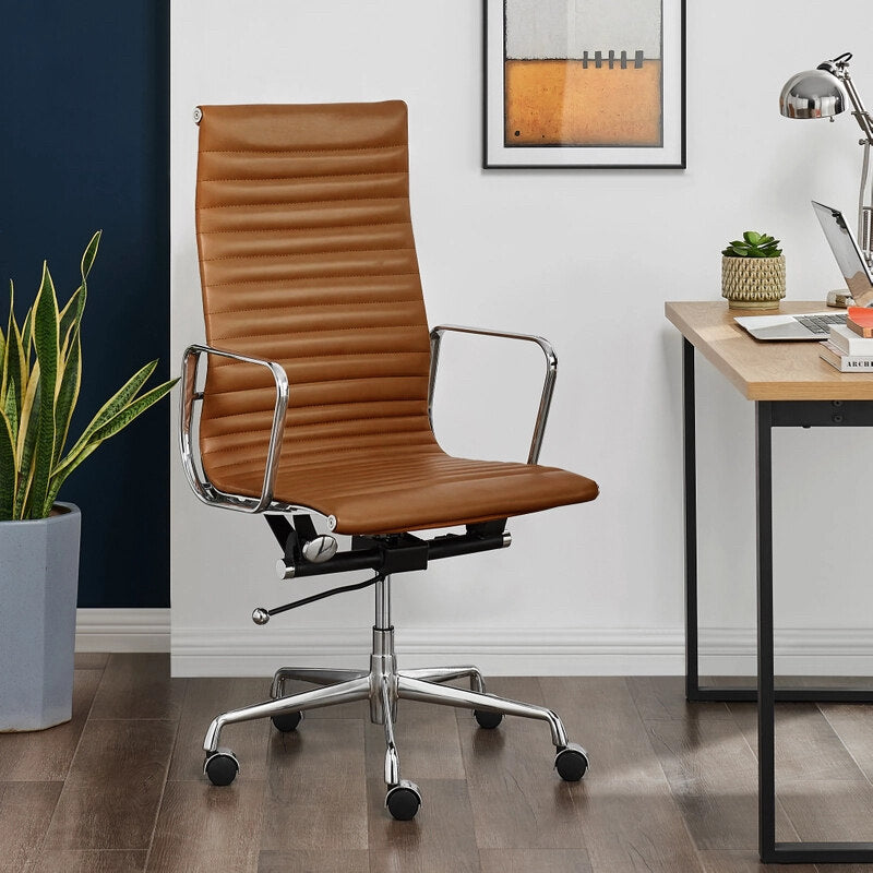 Eames executive office chair high back tan leather EA119 45° angle