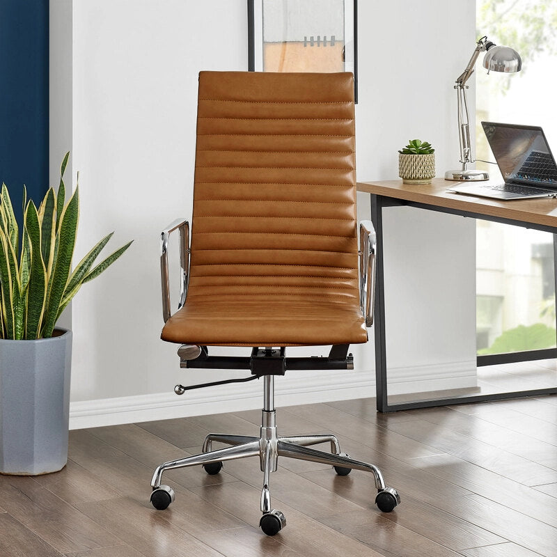 Replica Charles Eames Tan Leather Office Chair - High Back with Arms ...