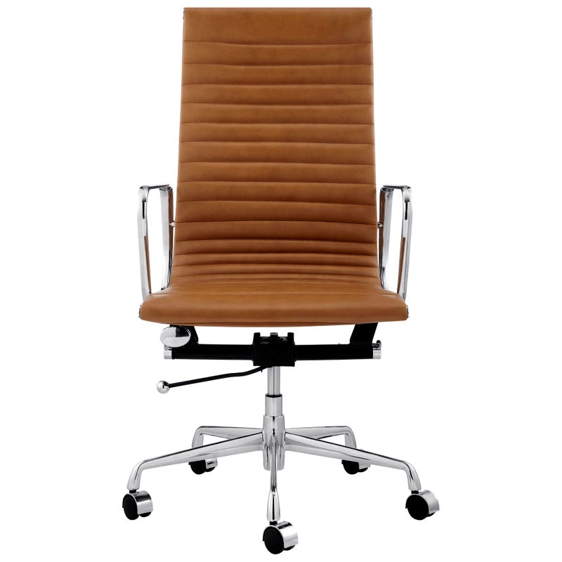 Eames executive office chair high back tan leather EA119 front side