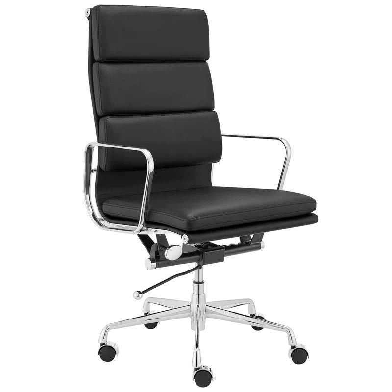 Eames Aluminum Group High Back Leather Soft Pad Office Chair-Black