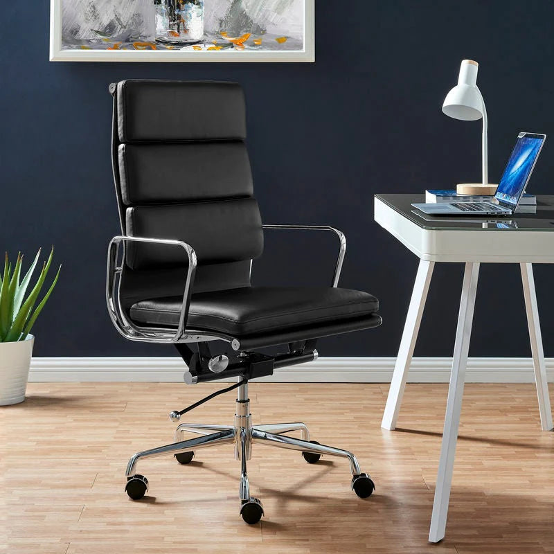 Wenaifurniture's Eames Premium Replica High Back Leather Soft Pad Management Office Chair-Black