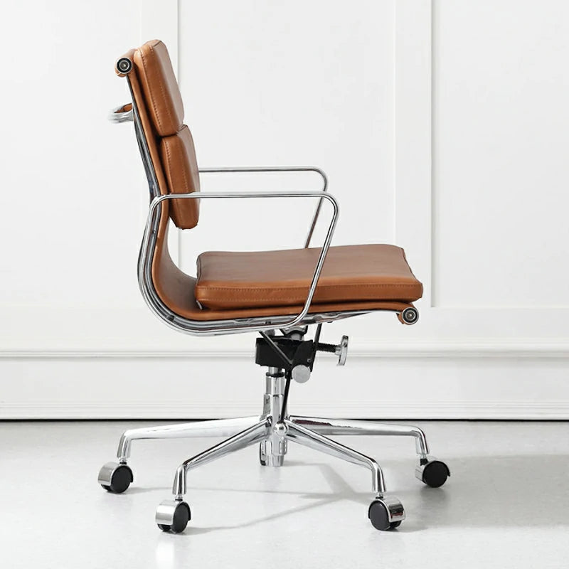 Eames soft pad EA217 tan leather executive office chair side angle